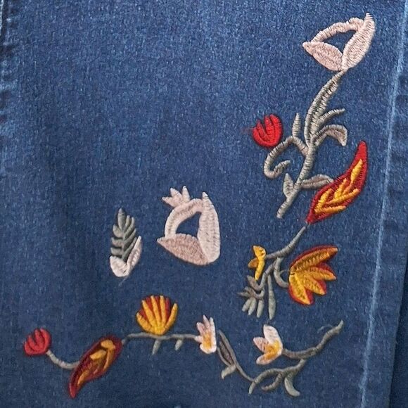 Vazoca High Rise Embroidered Floral Flare Blue Jeans Raw Hem Boho Hippie Y2K XL - Picture 5 of 9